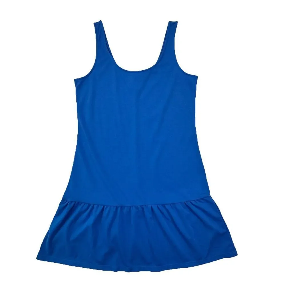 Old Navy Blue Tank Dress Womens Medium Sleeveless Ruffle Hem Swing
